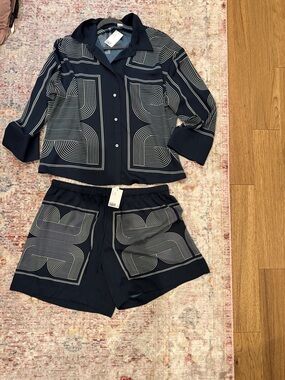 H&M satin short set -Navy